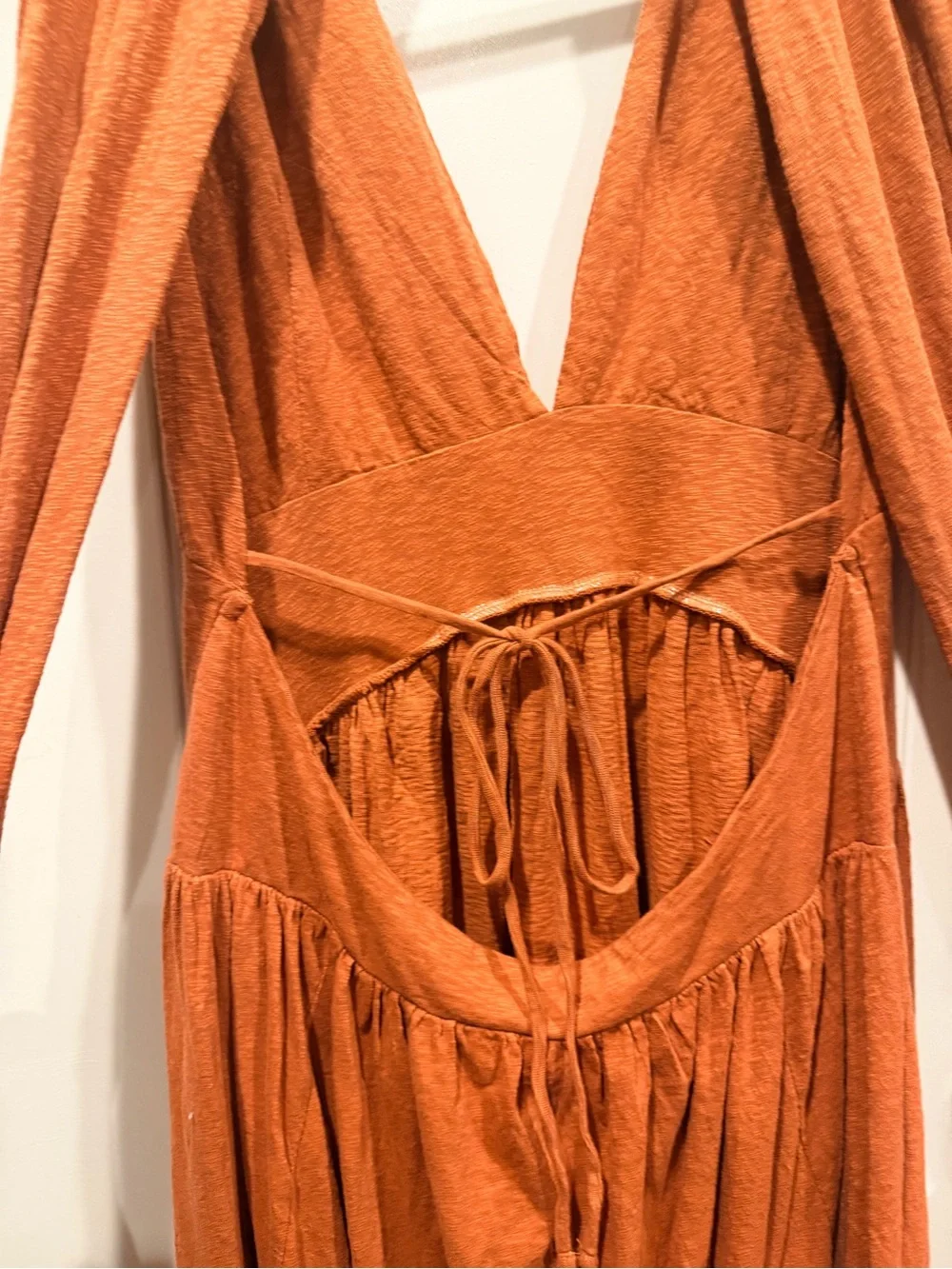 Free People Beach Rust Cutout Maxi Dress | Deep V Boho Open Back | Size Large